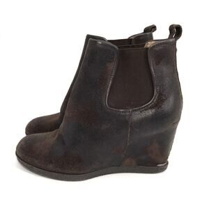 Donald J Pliner Dillon Women's Brown Wedge Distressed Leather Ankle Boots Size 9